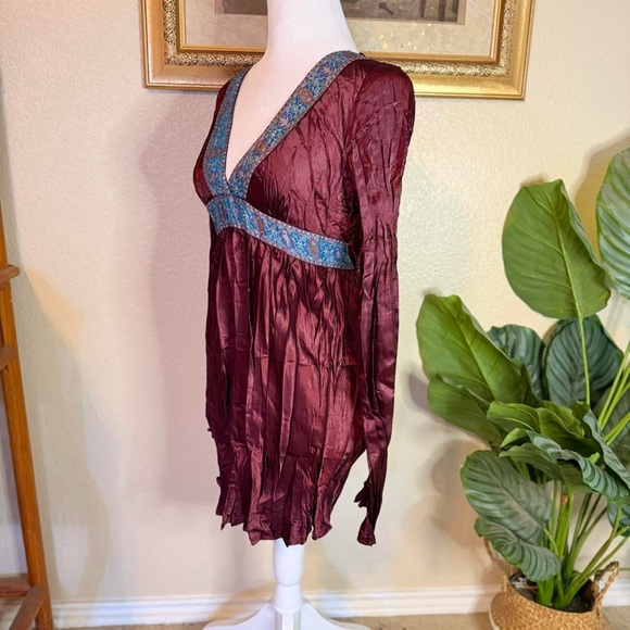 Vintage Y2K Deadstock Fairycore Whimsygoth Babydoll Empire Waist Burgundy Dress - Picture 5 of 8
